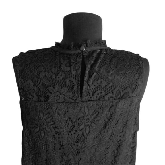 AB Studio Size Large Top Victorian Lace Swing Sleeveless Black Lined Tank NEW - Picture 6 of 13